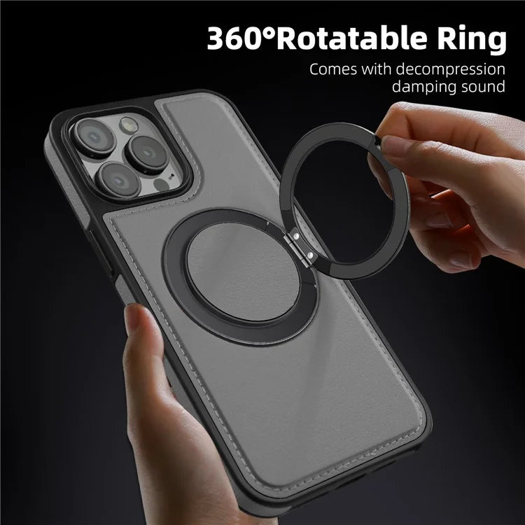 For iPhone 13 Pro Max Case Compatible with MagSafe Leather+PC+TPU Kickstand Phone Cover