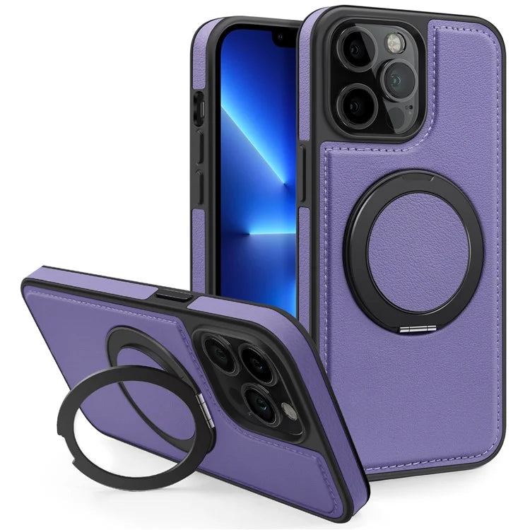 For iPhone 13 Pro Max Case Compatible with MagSafe Leather+PC+TPU Kickstand Phone Cover