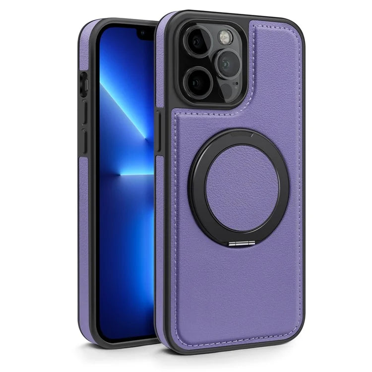 For iPhone 13 Pro Max Case Compatible with MagSafe Leather+PC+TPU Kickstand Phone Cover