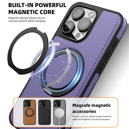 For iPhone 13 Pro Max Case Compatible with MagSafe Leather+PC+TPU Kickstand Phone Cover