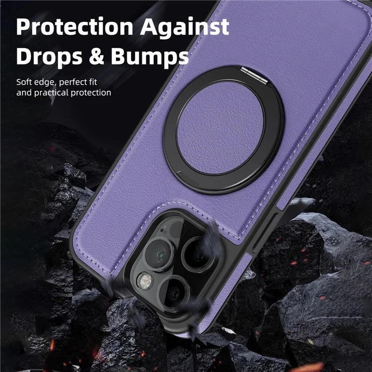 For iPhone 13 Pro Max Case Compatible with MagSafe Leather+PC+TPU Kickstand Phone Cover