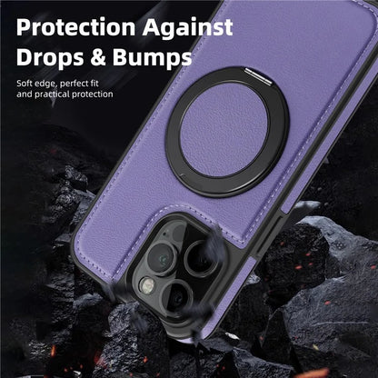 For iPhone 13 Pro Max Case Compatible with MagSafe Leather+PC+TPU Kickstand Phone Cover