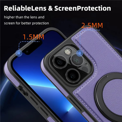 For iPhone 13 Pro Max Case Compatible with MagSafe Leather+PC+TPU Kickstand Phone Cover