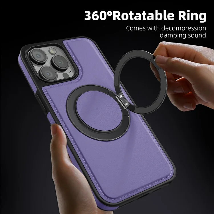For iPhone 13 Pro Max Case Compatible with MagSafe Leather+PC+TPU Kickstand Phone Cover