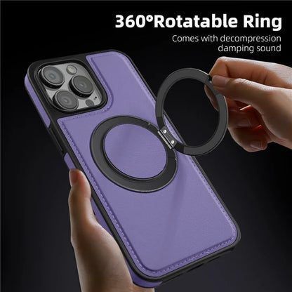 For iPhone 13 Pro Max Case Compatible with MagSafe Leather+PC+TPU Kickstand Phone Cover