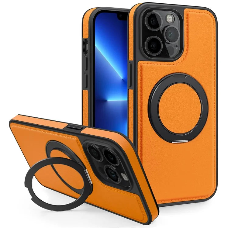 For iPhone 13 Pro Max Case Compatible with MagSafe Leather+PC+TPU Kickstand Phone Cover