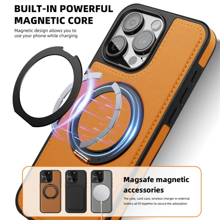 For iPhone 13 Pro Max Case Compatible with MagSafe Leather+PC+TPU Kickstand Phone Cover