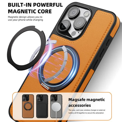 For iPhone 13 Pro Max Case Compatible with MagSafe Leather+PC+TPU Kickstand Phone Cover