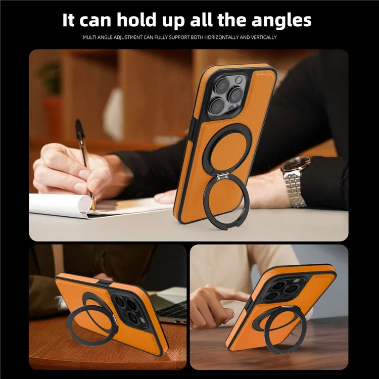 For iPhone 13 Pro Max Case Compatible with MagSafe Leather+PC+TPU Kickstand Phone Cover