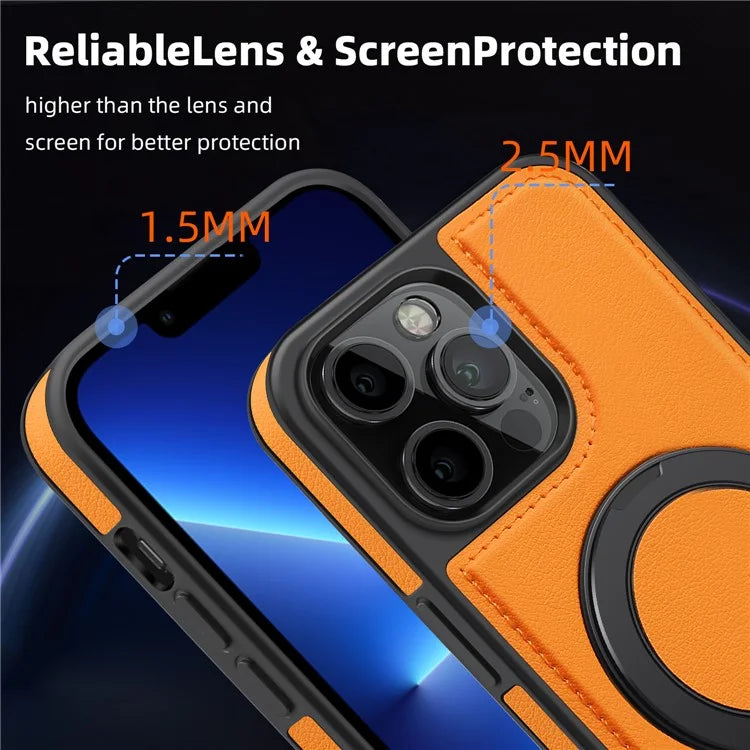 For iPhone 13 Pro Max Case Compatible with MagSafe Leather+PC+TPU Kickstand Phone Cover
