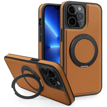 For iPhone 13 Pro Max Case Compatible with MagSafe Leather+PC+TPU Kickstand Phone Cover
