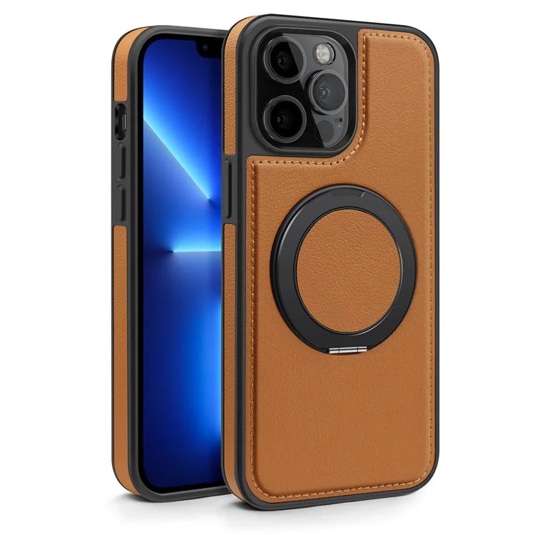 For iPhone 13 Pro Max Case Compatible with MagSafe Leather+PC+TPU Kickstand Phone Cover