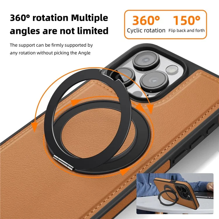 For iPhone 13 Pro Max Case Compatible with MagSafe Leather+PC+TPU Kickstand Phone Cover