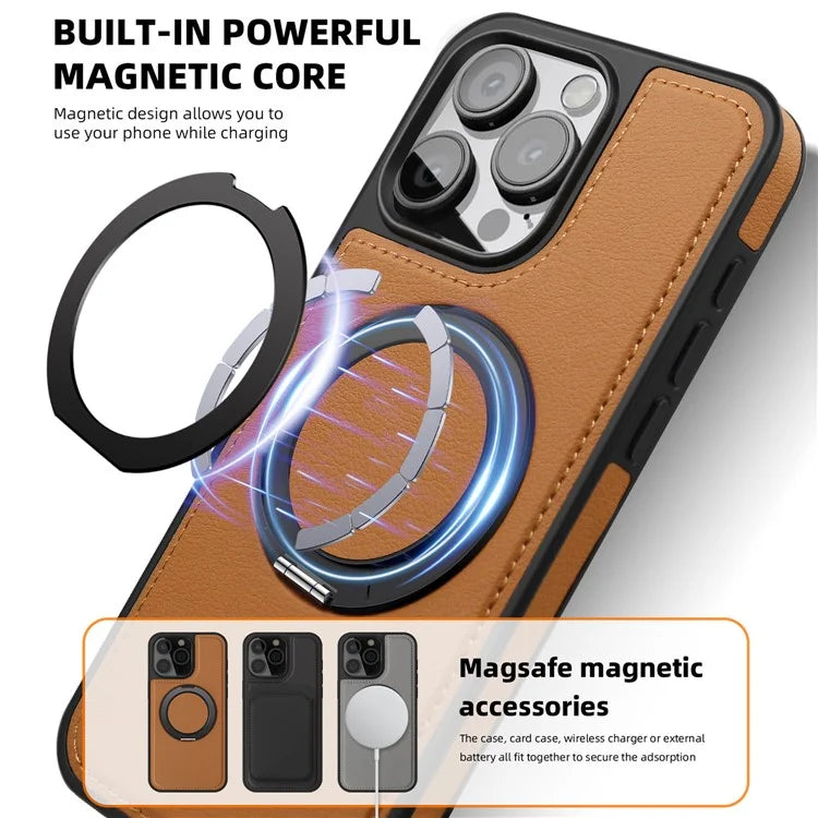 For iPhone 13 Pro Max Case Compatible with MagSafe Leather+PC+TPU Kickstand Phone Cover