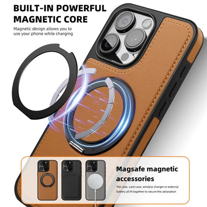 For iPhone 13 Pro Max Case Compatible with MagSafe Leather+PC+TPU Kickstand Phone Cover