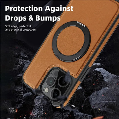 For iPhone 13 Pro Max Case Compatible with MagSafe Leather+PC+TPU Kickstand Phone Cover