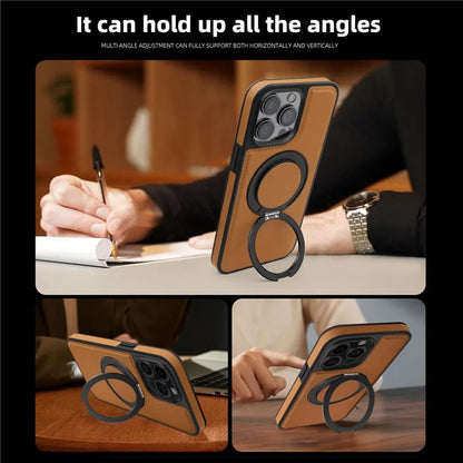 For iPhone 13 Pro Max Case Compatible with MagSafe Leather+PC+TPU Kickstand Phone Cover