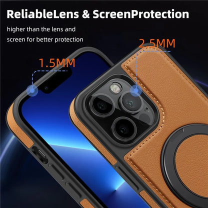 For iPhone 13 Pro Max Case Compatible with MagSafe Leather+PC+TPU Kickstand Phone Cover