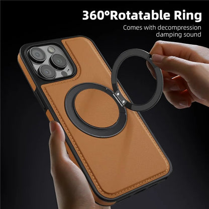 For iPhone 13 Pro Max Case Compatible with MagSafe Leather+PC+TPU Kickstand Phone Cover