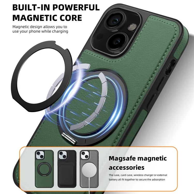 For iPhone 14 Case Compatible with MagSafe PU Leather+PC+TPU Protective Phone Cover
