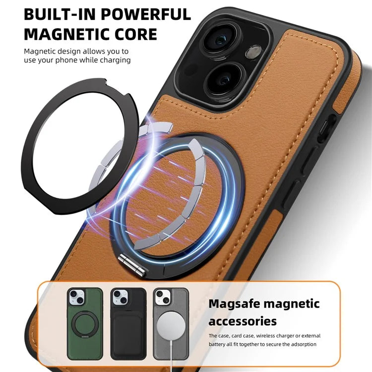 For iPhone 14 Case Compatible with MagSafe PU Leather+PC+TPU Protective Phone Cover