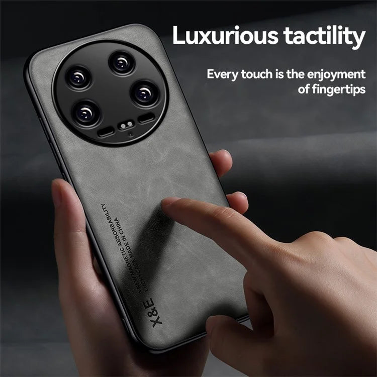 X&E For Xiaomi 14 Ultra Phone Case PU Leather Coated TPU+PC Back Cover Support Magnetic Car Mount