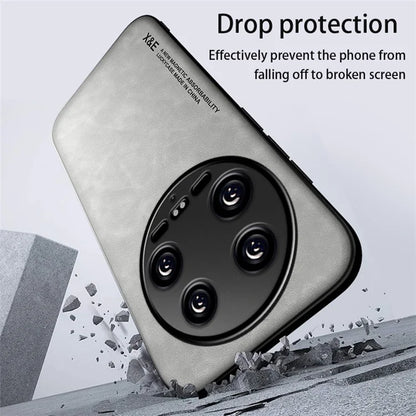 X&E For Xiaomi 14 Ultra Phone Case PU Leather Coated TPU+PC Back Cover Support Magnetic Car Mount