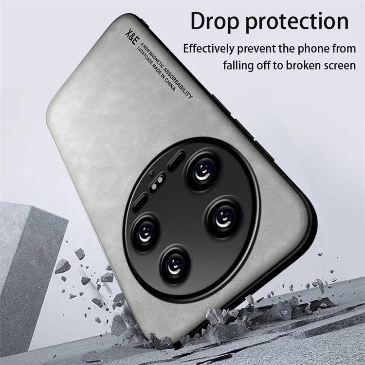 X&E For Xiaomi 14 Ultra Phone Case PU Leather Coated TPU+PC Back Cover Support Magnetic Car Mount