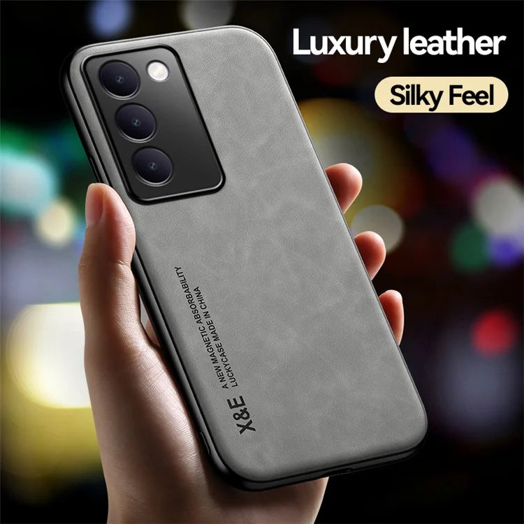 X&E For vivo Y100 5G (Indonesia) / V40 SE 5G / T3 5G / Y200e 5G / V30 Lite 4G Case Leather Back Cover Support Magnetic Car Mount