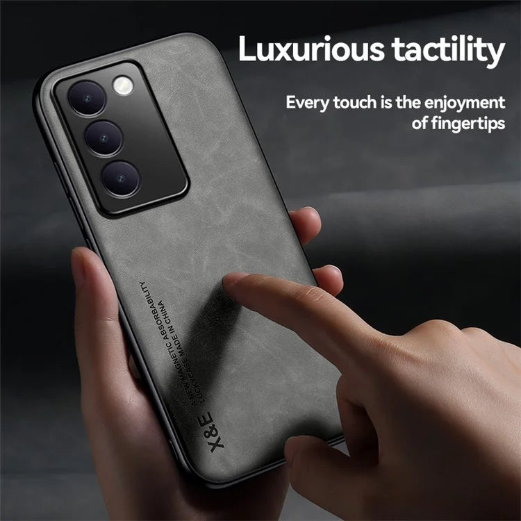 X&E For vivo Y100 5G (Indonesia) / V40 SE 5G / T3 5G / Y200e 5G / V30 Lite 4G Case Leather Back Cover Support Magnetic Car Mount