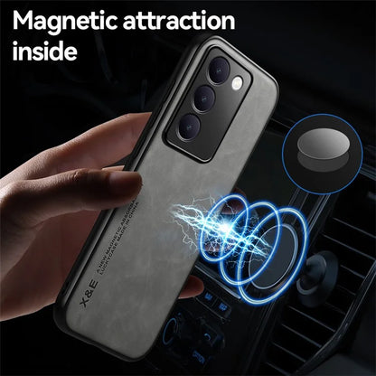 X&E For vivo Y100 5G (Indonesia) / V40 SE 5G / T3 5G / Y200e 5G / V30 Lite 4G Case Leather Back Cover Support Magnetic Car Mount