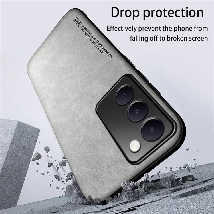 X&E For vivo Y100 5G (Indonesia) / V40 SE 5G / T3 5G / Y200e 5G / V30 Lite 4G Case Leather Back Cover Support Magnetic Car Mount