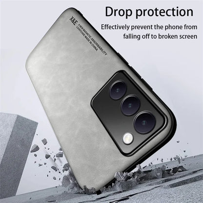X&E For vivo Y100 5G (Indonesia) / V40 SE 5G / T3 5G / Y200e 5G / V30 Lite 4G Case Leather Back Cover Support Magnetic Car Mount