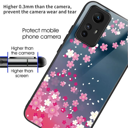 For Xiaomi Redmi Note 12S 4G Case TPU+Tempered Glass Pattern Printing Protective Back Cover
