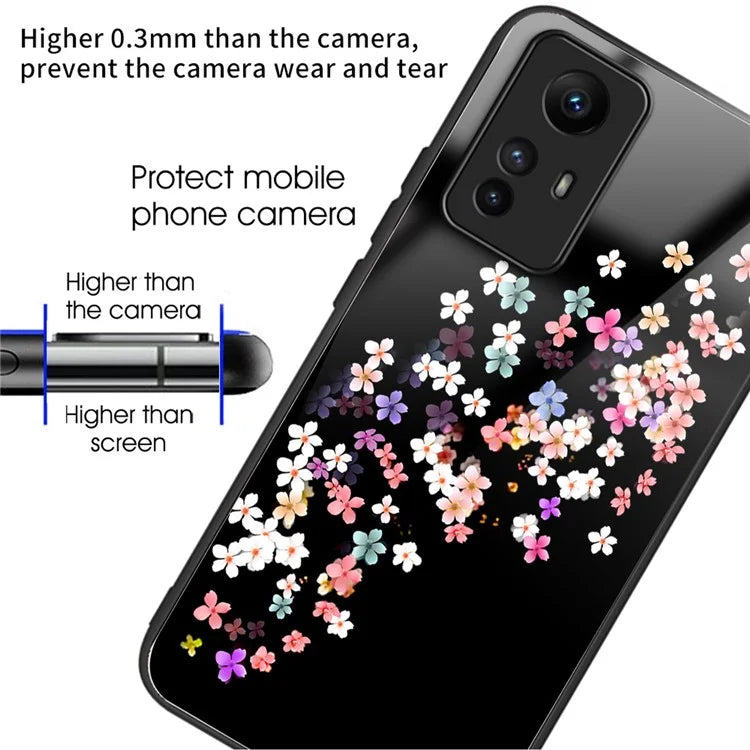 For Xiaomi Redmi Note 12S 4G Case TPU+Tempered Glass Pattern Printing Protective Back Cover