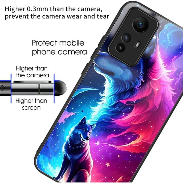 For Xiaomi Redmi Note 12S 4G Case TPU+Tempered Glass Pattern Printing Protective Back Cover