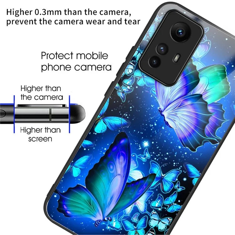For Xiaomi Redmi Note 12S 4G Case TPU+Tempered Glass Pattern Printing Protective Back Cover