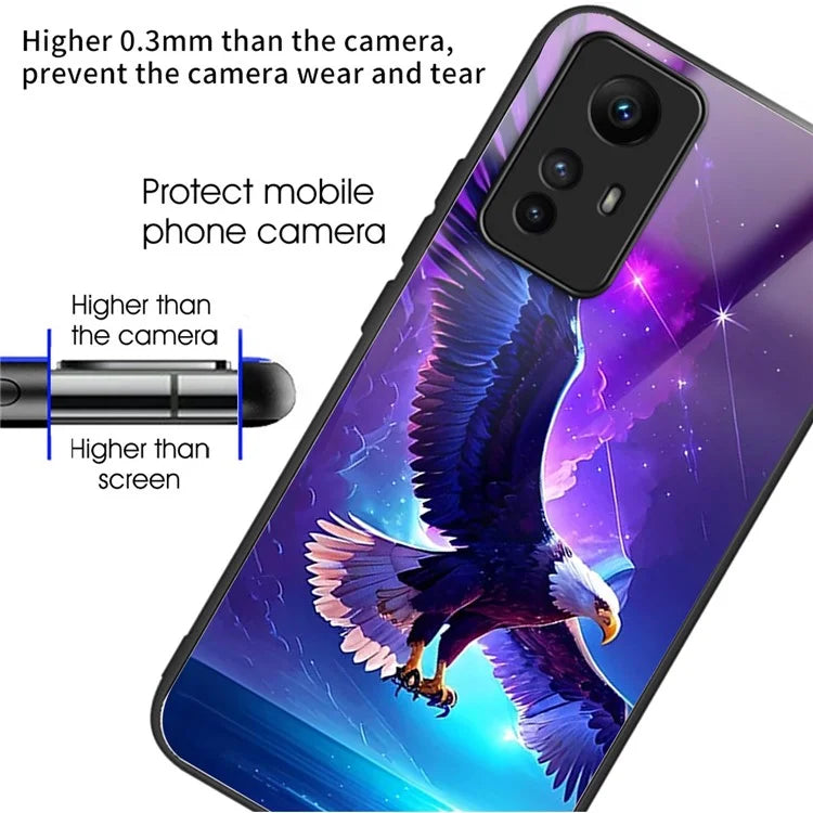 For Xiaomi Redmi Note 12S 4G Case TPU+Tempered Glass Pattern Printing Protective Back Cover