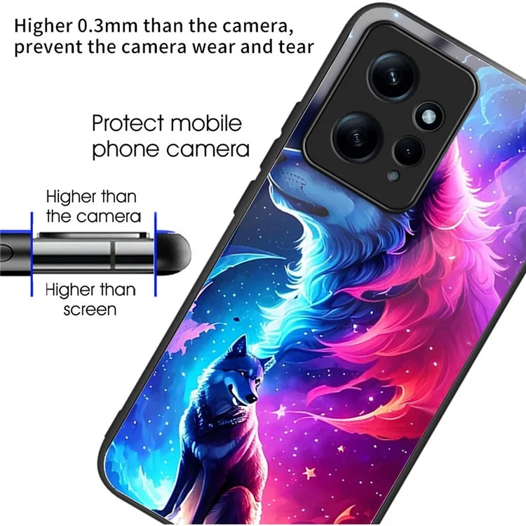 Wholesale Phone Case for Xiaomi Redmi Note 12 4G TPU+Tempered Glass Pattern Printing Cover