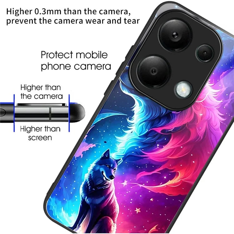 For Xiaomi Poco M6 Pro 4G / Redmi Note 13 Pro 4G Cases TPU+Tempered Glass Pattern Phone Back Cover