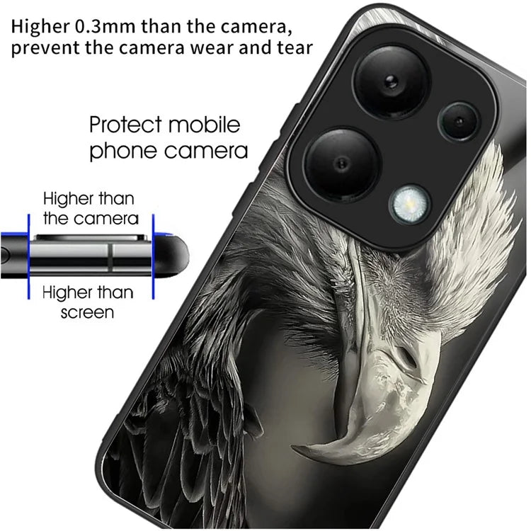 For Xiaomi Poco M6 Pro 4G / Redmi Note 13 Pro 4G Cases TPU+Tempered Glass Pattern Phone Back Cover