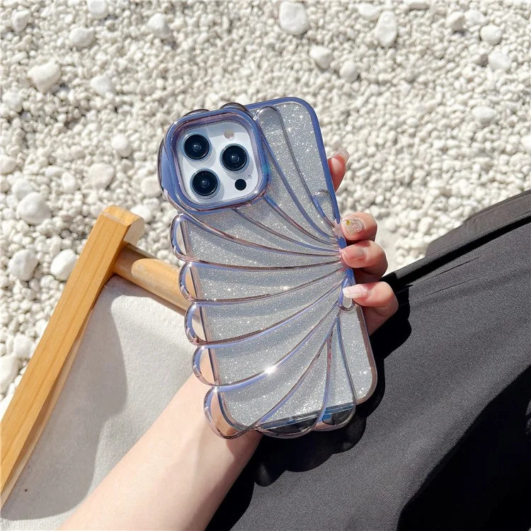 For iPhone 15 Pro TPU Case Seashell Shape Electroplating Glitter Soft Phone Cover