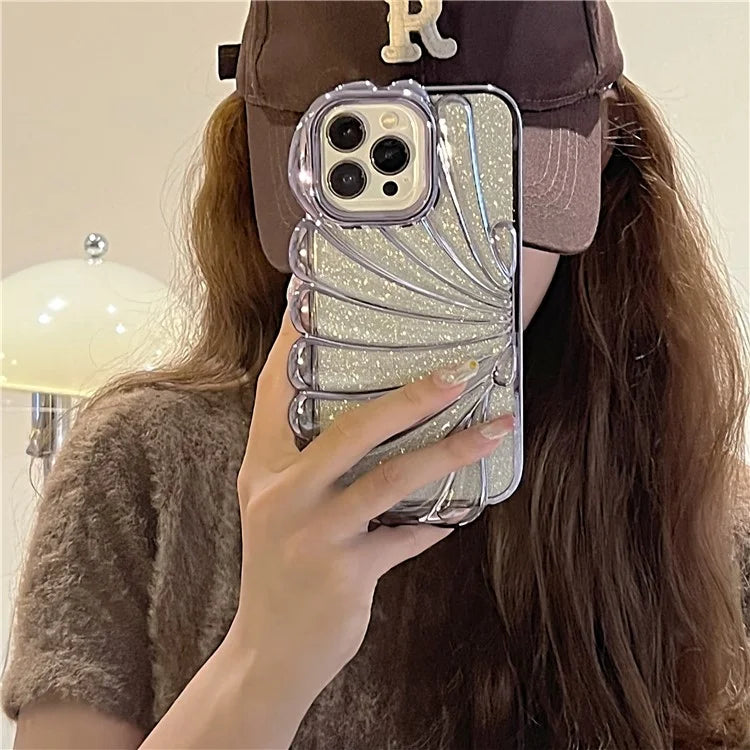 For iPhone 15 Pro TPU Case Seashell Shape Electroplating Glitter Soft Phone Cover