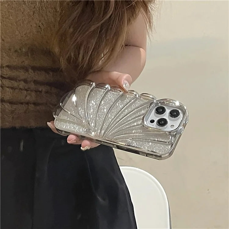 For iPhone 15 Pro TPU Case Seashell Shape Electroplating Glitter Soft Phone Cover