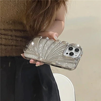 For iPhone 15 Pro TPU Case Seashell Shape Electroplating Glitter Soft Phone Cover