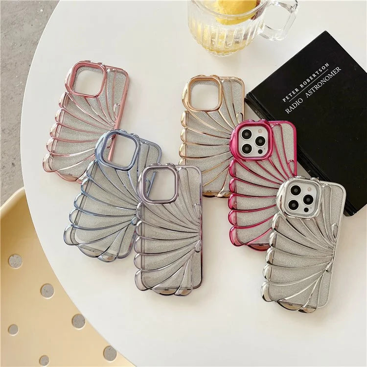 For iPhone 15 Pro TPU Case Seashell Shape Electroplating Glitter Soft Phone Cover