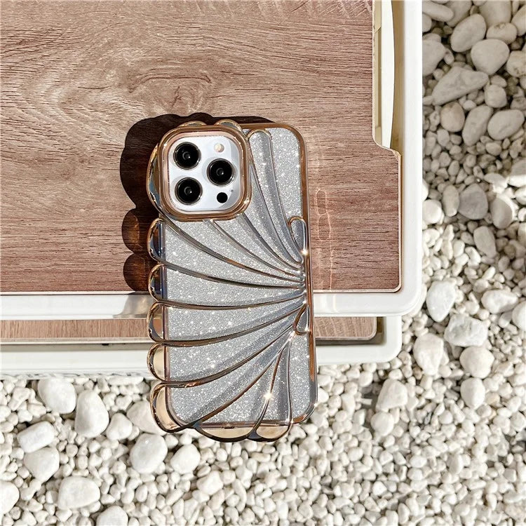 For iPhone 15 Pro TPU Case Seashell Shape Electroplating Glitter Soft Phone Cover