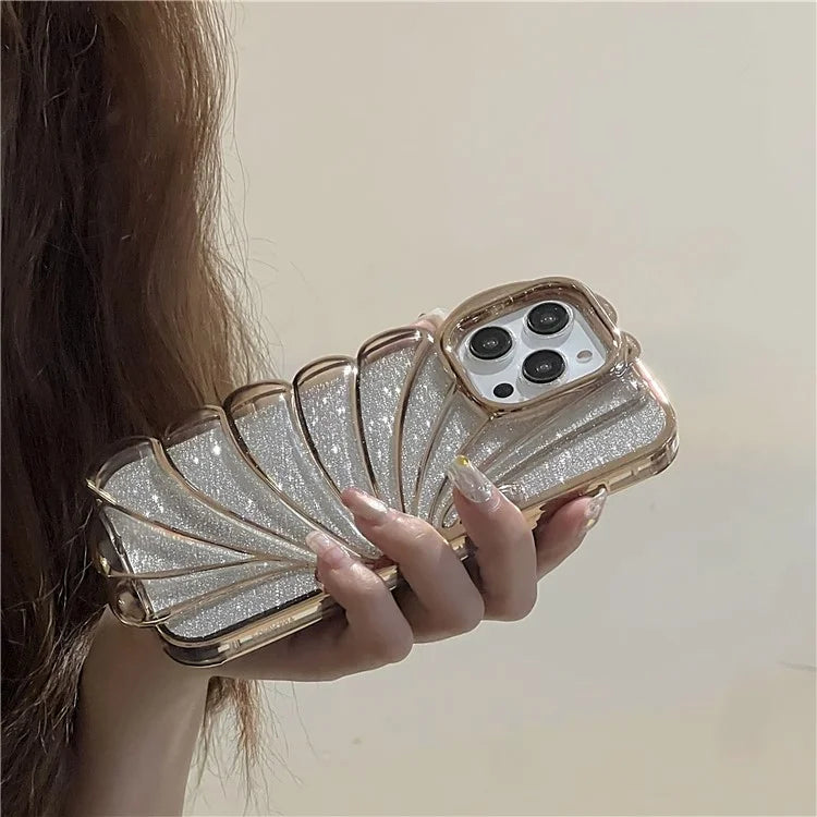 For iPhone 15 Pro TPU Case Seashell Shape Electroplating Glitter Soft Phone Cover