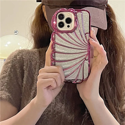 For iPhone 15 Pro TPU Case Seashell Shape Electroplating Glitter Soft Phone Cover