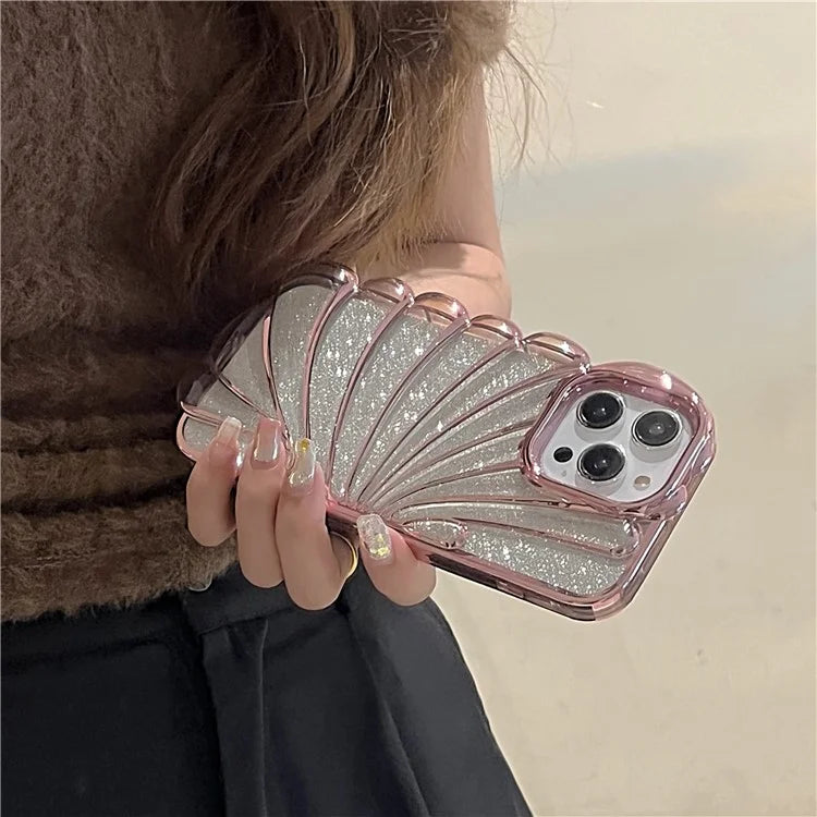 For iPhone 15 Pro TPU Case Seashell Shape Electroplating Glitter Soft Phone Cover